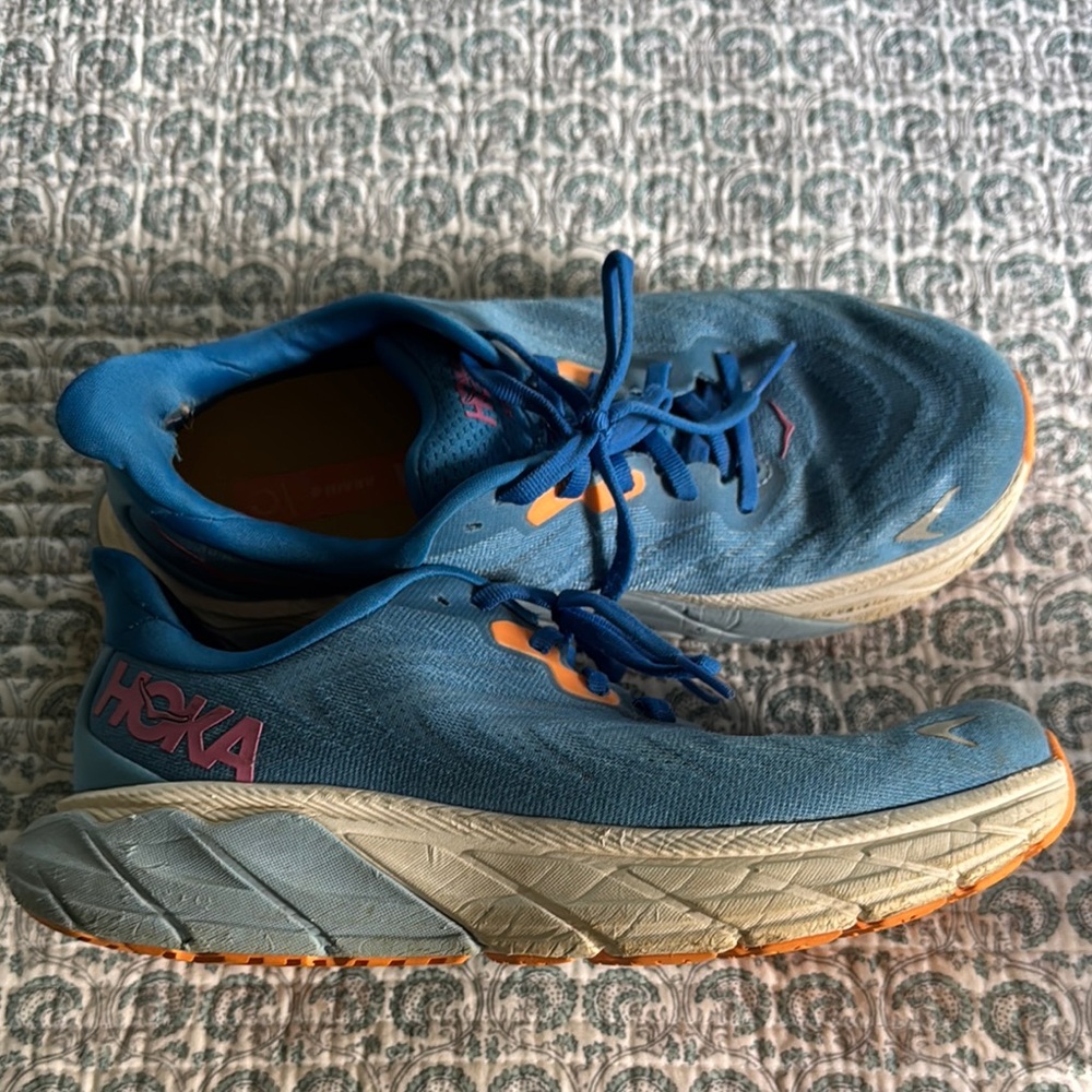 Hoka Sky Blue and Tangerine Athletic Shoes